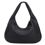 Women Large Leather Hobo Bag Handmade Woven Casual Female Handbag Big Capacity Patchwork Zipper Women Shoulder Bags
