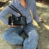 Small niche design bag, internet famous single shoulder handbag, underarm bag, belt buckle, Japanese women's bag