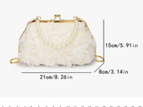 Net Lace Pleated Clutch Evening Handbag Korean Sweet Style Pearl Chain Crossbody Bag