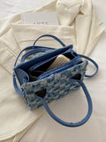 Raw Hem Checkered Denim Handbag