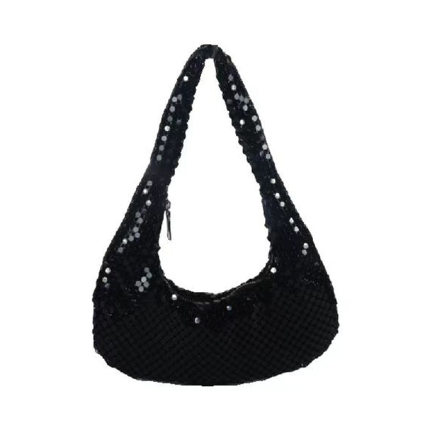 Women's Evening Bag Aluminum Sequin Armpit Bag with Zipper Lightweight Casual Handbag Party Sparkling Shoulder Mobile Phone Bag