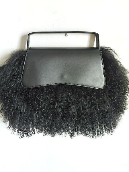 Autumn and winter hairy beach lamb bag, hand-held crossbody plush tassel bag, stylish fashion bag
