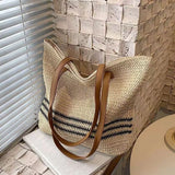 Striped Crochet Straw Tote Bag