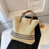 Striped Crochet Straw Tote Bag