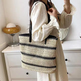 Striped Crochet Straw Tote Bag