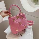 Rivet bucket bag, large capacity bag, women's summer diagonal cross bag, women's single shoulder handbag