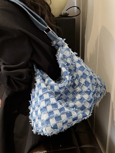 Raw Hem Denim Shoulder Bag