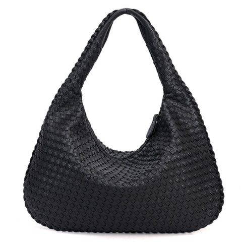 Women Large Leather Hobo Bag Handmade Woven Casual Female Handbag Big Capacity Patchwork Zipper Women Shoulder Bags